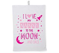 Hippowarehouse I Love My Nanny to the Moon and Back (Pink) Tea Towel Eco Printed Dish Cloth Kitchen accessory 50cmx70cm 100% Cotton