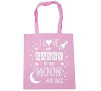Hippowarehouse I Love My Nanny to the Moon and Back (Pink) Tote Shopping Gym Beach Bag 42cm x38cm, 10 litres