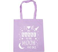 Hippowarehouse I Love My Nanny to the Moon and Back (Pink) Tote Shopping Gym Beach Bag 42cm x38cm, 10 litres