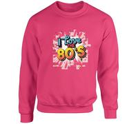 Hippowarehouse I Love The 80's Disco Unisex Jumper Sweatshirt Pullover (Specific Size Guide in Description) Fuchsia Pink