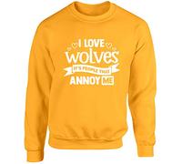 Hippowarehouse I Love Wolves It's People That Annoy Me Unisex Jumper Sweatshirt Pullover (Specific Size Guide in Description) Gold