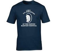 Hippowarehouse I met li'l Sebastian at The Pawnee Harvest Festival Unisex Short Sleeve t-Shirt (Specific Size Guide in Description) Navy Blue