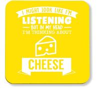 Hippowarehouse I Might look like I'm listening But in my Head I'm thinking about cheese printed coaster gloss finish durable backing 9cm x 9cm 2 pack