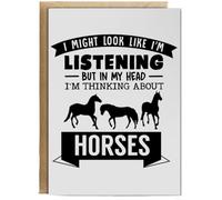 Hippowarehouse I Might look like I'm listening But in my Head I'm thinking about horses Birthday Card A5 Personalised with envelope for him for her Funny Cards for Men and Women Blank inside option