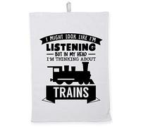 Hippowarehouse I Might look like I'm listening But in my Head I'm thinking about trains Tea Towel Eco Printed Dish Cloth Kitchen accessory 50cmx70cm 100% Cotton