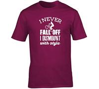 Hippowarehouse I Never Fall Off I Dismount with Style - Bike Unisex Short Sleeve t-Shirt (Specific Size Guide in Description) Maroon