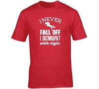 Hippowarehouse I Never Fall Off I Dismount with Style - Horse Riding Unisex Short Sleeve t-Shirt (Specific Size Guide in Description) Red
