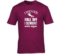 Hippowarehouse I Never Fall Off I Dismount with Style - Horse Riding Unisex Short Sleeve t-Shirt (Specific Size Guide in Description) Maroon