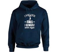 Hippowarehouse I Never Fall Off I Dismount with Style - Rock Climb Unisex Hoodie Hooded top (Specific Size Guide in Description) Navy Blue