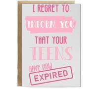 Hippowarehouse I regret to inform you that your teens have now expired pink Birthday Card A5 Personalised with envelope for him for her Funny Cards for Men and Women Blank inside option