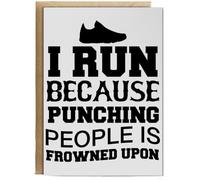 Hippowarehouse I run because punching people is frowned upon Birthday Card A5 Personalised with envelope for him for her Funny Cards for Men and Women Blank inside option