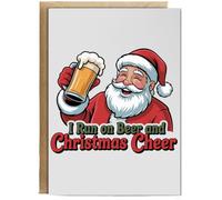 Hippowarehouse I run on beer and Christmas cheer Personalised Card A6 with envelope for him for her Funny Cards for Men and Women Blank inside option