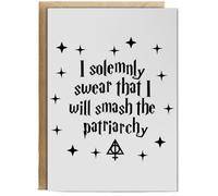 Hippowarehouse I solemnly swear I will smash the patriarchy Birthday Card A5 Personalised with envelope for him for her Funny Cards for Men and Women Blank inside option