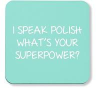 Hippowarehouse I speak polish what's your superpower? pack of 2 coasters gloss finish durable backing 9cm x 9cm