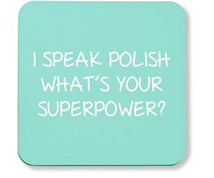 Hippowarehouse I speak polish what's your superpower? pack of 2 coasters gloss finish durable backing 9cm x 9cm