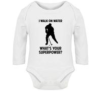 Hippowarehouse I Walk On Water What's Your Superpower Ice Hockey Baby Vest Bodysuit (Long Sleeve) Boys Girls