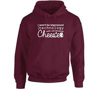 Hippowarehouse I Won't Be Impressed with Technology Until I Can Download Cheese Unisex Hoodie Hooded top (Specific Size Guide in Description) Maroon