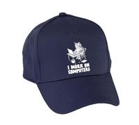 Hippowarehouse I Work On Computers Funny Programmer Cat for IT Tech Office Job Premium Printed 5 Panel Baseball Cap hat OneSize Adults Navy