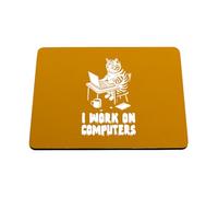 Hippowarehouse I Work On Computers Funny Programmer Cat for IT Tech Office Job printed mouse mat pad accessory black rubber base 240mm x 190mm x 60mm