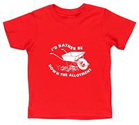 Hippowarehouse I'd Rather Be Down The Allotment Kids Children's Short Sleeve t-Shirt Red