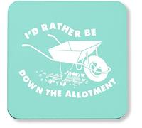 Hippowarehouse I'd Rather Be Down The Allotment pack of 2 coasters gloss finish durable backing 9cm x 9cm