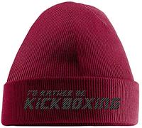 Hippowarehouse I'd Rather Be Kickboxing Embroidered Beanie Hat Red with Black Stitch