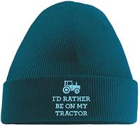 Hippowarehouse I'd Rather be on My Tractor Farmer Embroidered Beanie Hat Blue with Baby Blue Stitch