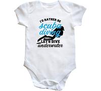 Hippowarehouse I'd Rather be Scuba Diving Let's Dive Underwater Lifestyle Born to Dive Baby Vest Bodysuit (Short Sleeve) Boys Girls White