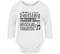 Hippowarehouse If I'm Smiling I'm Probably Thinking About Musical Theatre Baby Vest Bodysuit (Long Sleeve) Boys Girls White
