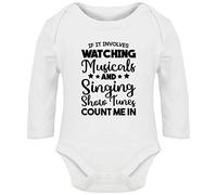 Hippowarehouse If It Involves Watching Musicals & Singing Show Tunes Count Me in Baby Vest Bodysuit (Long Sleeve) Boys Girls White
