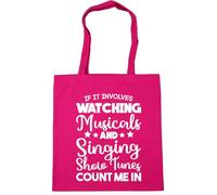 Hippowarehouse If It Involves Watching Musicals & Singing Show Tunes Count Me In Tote Shopping Gym Beach Bag 42cm x38cm, 10 litres