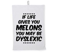 Hippowarehouse If life gives you melons you may be dyslexic Tea Towel Eco Printed Dish Cloth Kitchen accessory 50cmx70cm 100% Cotton
