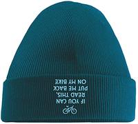 Hippowarehouse If You Can Read This, Put Me Back On My Bike Embroidered Beanie Hat Blue with Baby Blue Stitch