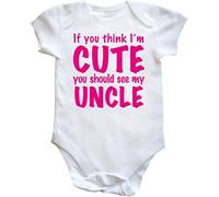 Hippowarehouse If you think I'm cute you should see my uncle (pink) baby vest bodysuit (short sleeve) boys girls