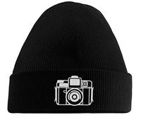 Hippowarehouse Illustrated Camera Embroidered Beanie Hat Winter Essential Woolly hat Black