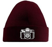 Hippowarehouse Illustrated Camera Embroidered Beanie Hat Winter Essential Woolly hat Maroon