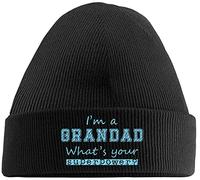 Hippowarehouse I'm A Grandad What's Your Superpower? Embroidered Beanie Hat Black with Baby Blue Stitch