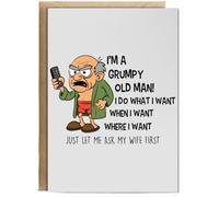 Hippowarehouse I'm a grumpy old man just let me ask my wife first Personalised Card A5 with envelope for him for her Funny Cards for Men and Women Blank inside option