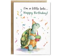 Hippowarehouse I'm a little late... happy birthday turtle Personalised Card A6 with envelope for him for her Funny Cards for Men and Women Blank inside option