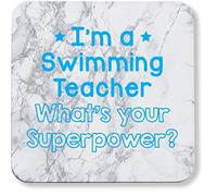 Hippowarehouse I'm a swimming teacher what's your superpower? printed coaster gloss finish durable backing 9cm x 9cm 2 pack