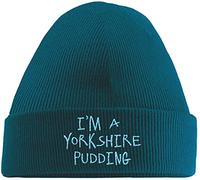 Hippowarehouse I'm a Yorkshire Pudding Embroidered Beanie Hat Blue with Baby Blue Stitch