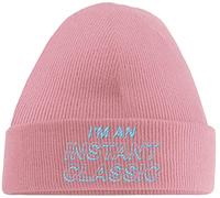 Hippowarehouse Im an Instant Classic Embroidered Beanie Hat Pink with Baby Blue Stitch