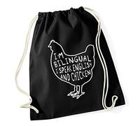 Hippowarehouse I'm Bilingual I Speak English And Chicken Drawstring Cotton School Gym Bag 37cm x 46cm, 12 litres
