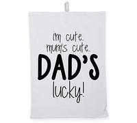 Hippowarehouse I'm Cute, Mum's Cute, Dad's Lucky Tea Towel Eco Printed Dish Cloth Kitchen accessory 50cmx70cm 100% Cotton