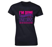 Hippowarehouse I'm Done Adulting Let's Be Unicorns Womens Fitted Short Sleeve t-Shirt (Specific Size Guide in Description) Black
