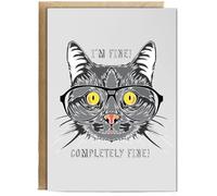 Hippowarehouse I'm fine! Completely fine funny nerdy geek shocked cat Personalised Card A6 with envelope for him for her Funny Cards for Men and Women Blank inside option