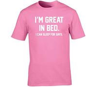 Hippowarehouse I'm Great in Bed I Can Sleep for Days Unisex Short Sleeve t-Shirt (Specific Size Guide in Description) Pink