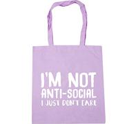 Hippowarehouse I'm not anti-social I just don't care Tote Shopping Gym Beach Bag 42cm x38cm, 10 litres