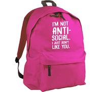 Hippowarehouse I'm not anti-social I just don't like you backpack ruck sack Dimensions: 31 x 42 x 21 cm Capacity: 18 litres