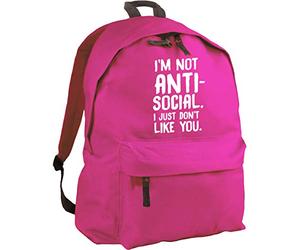 Hippowarehouse I'm not anti-social I just don't like you backpack ruck sack Dimensions: 31 x 42 x 21 cm Capacity: 18 litres